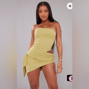 Shape Olive Woven Corset Detail Tie Side Bodycon Dress🫒🍸